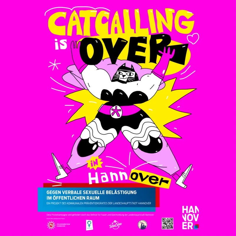 Plakatabbildung, im Zentrum eine gro&szlig;e illustrierte vermenschlichte Katze