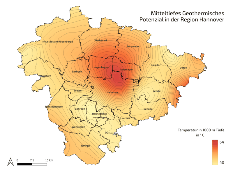 Karte der Region Hannover die mit diversen rot und gelb Tönen eingefärbt ist