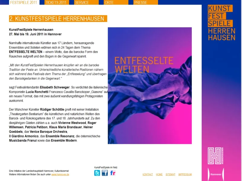 Website der KunstFestSpiele 2011