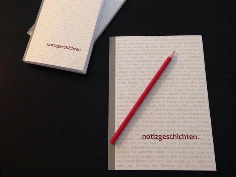 Heft mit der Aufschrift "notizgeschichten"