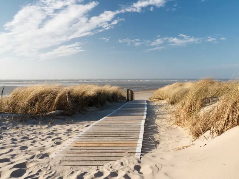 D&uuml;nenlandschaft mit Strandhafer und Holzsteg