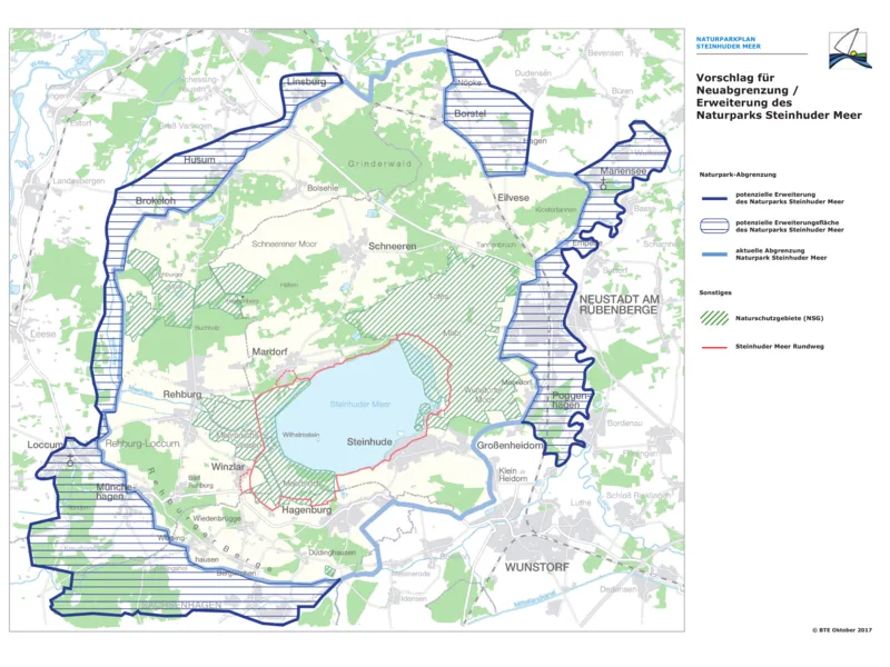 Vorschau auf die Karte mit potentiellen Erweiterungsfl&auml;chen des Naturparks Steinhuder Meer.