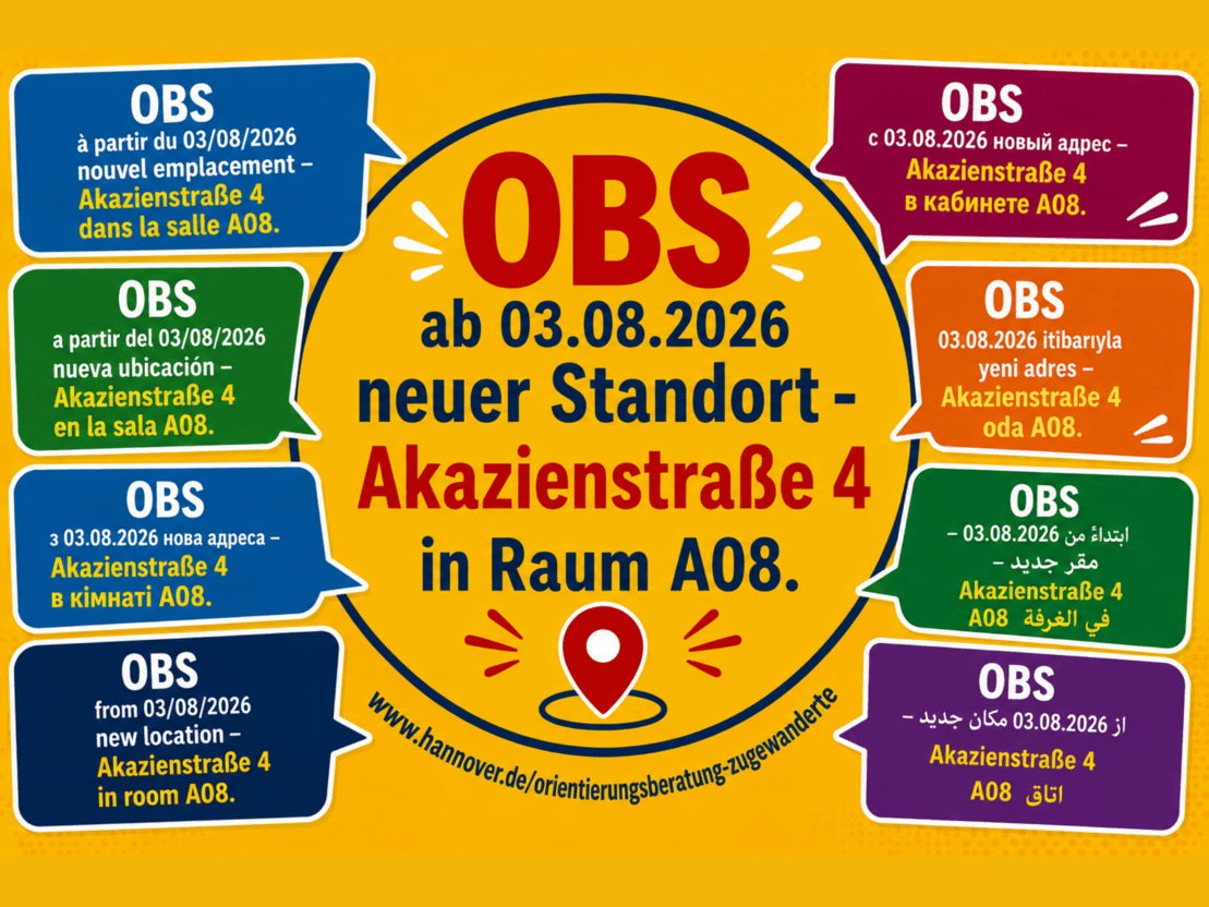 Neuer Standort der Orientierungsberatung ab dem 3. August 2026: Akazienstra&szlig;e 4.