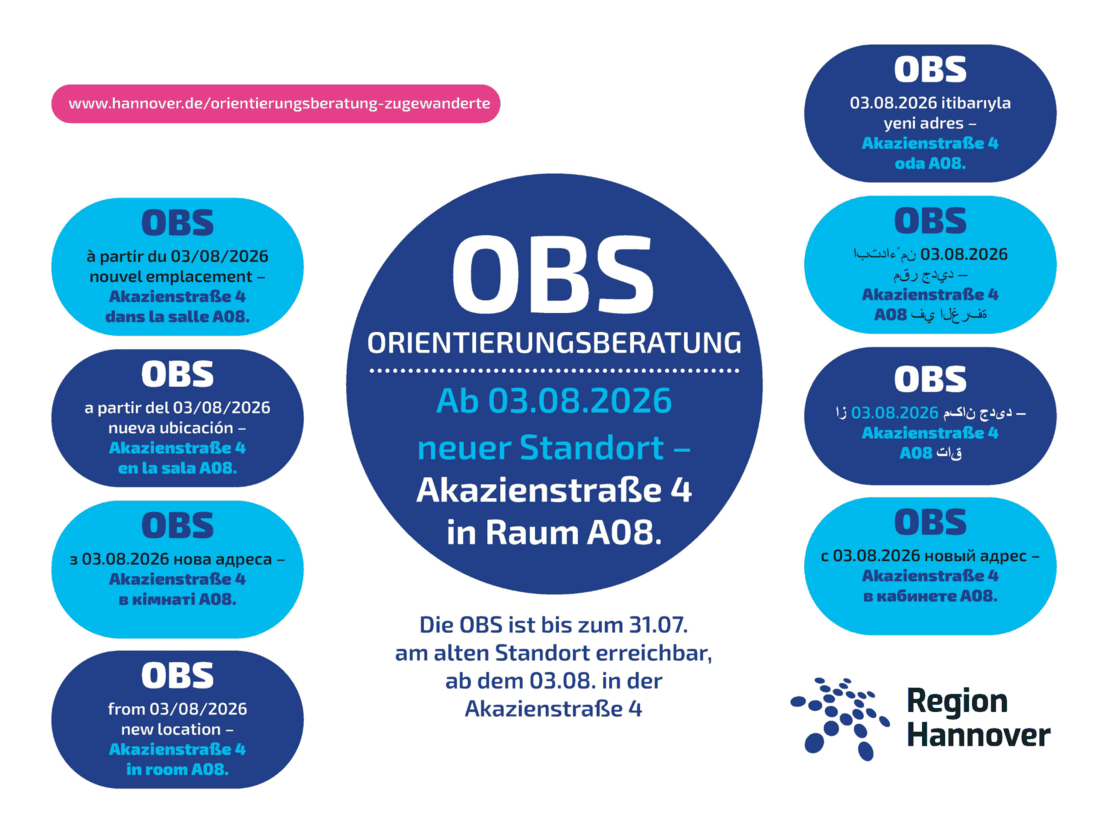 Neuer Standort der Orientierungsberatung ab dem 3. August 2026: Akazienstra&szlig;e 4.