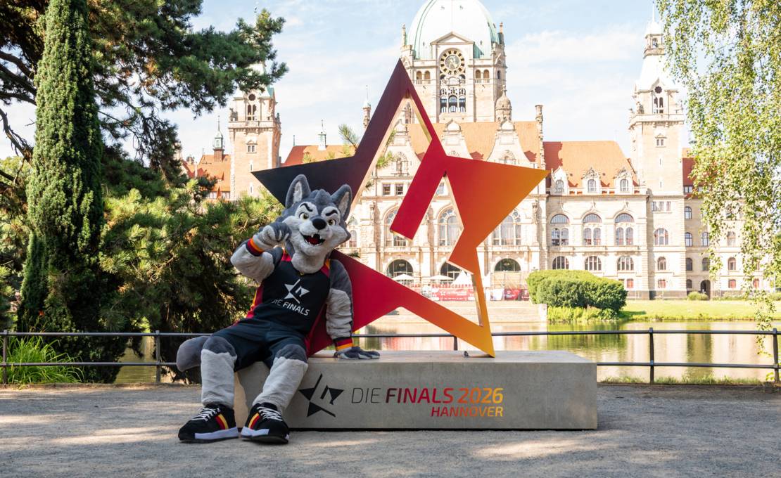"Finn", das offizielle Maskottchen der „Finals 2026 Hannover".