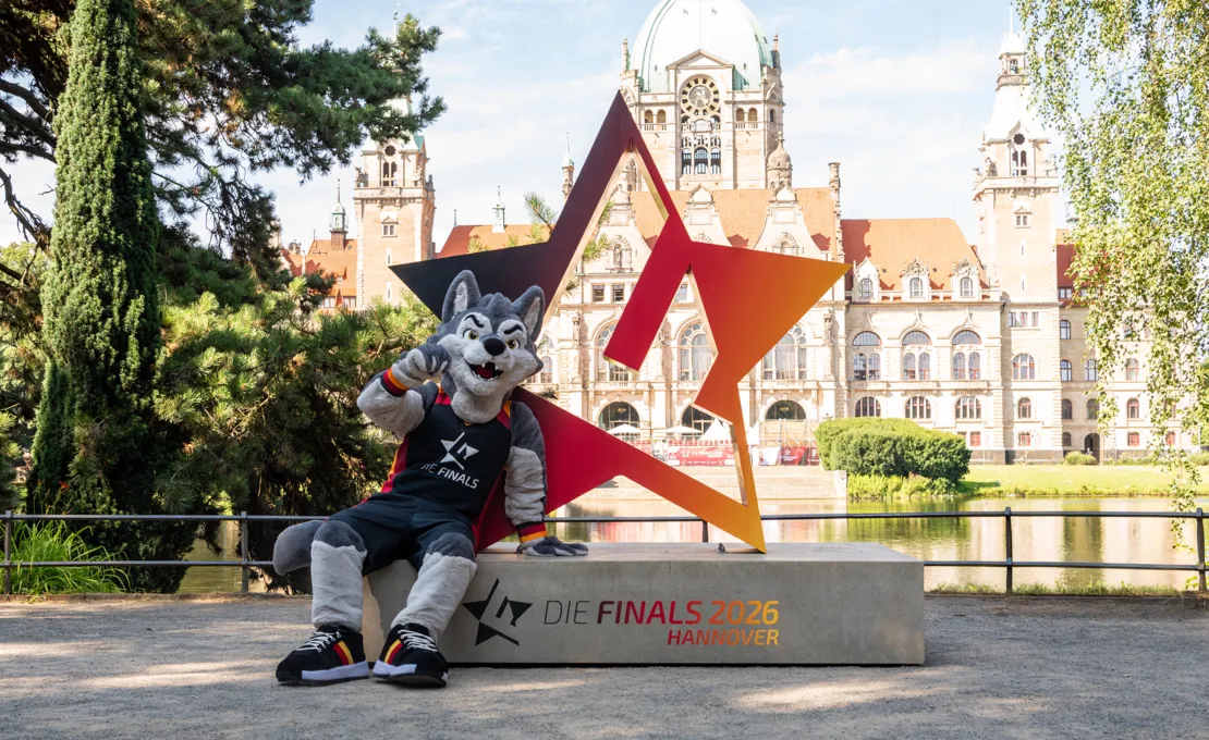 "Finn", das offizielle Maskottchen der „Finals 2026 Hannover".