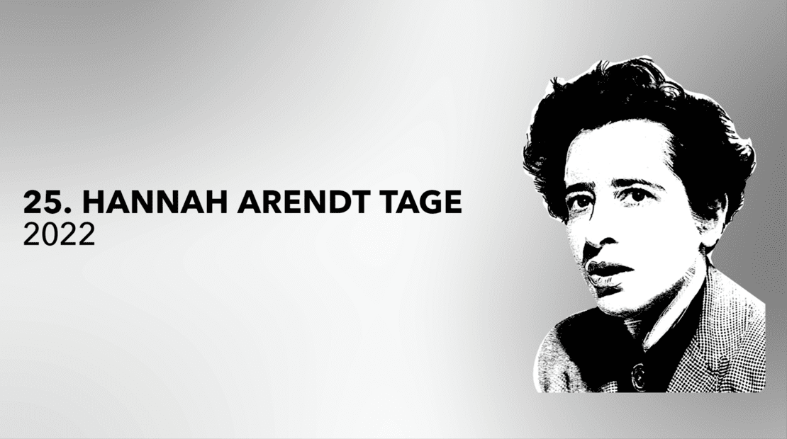 Konterfei von Hannah Arendt auf lilafarbenem Hintergrund. Darauf steht "25. Hannah Arendt Tage. 2022.".