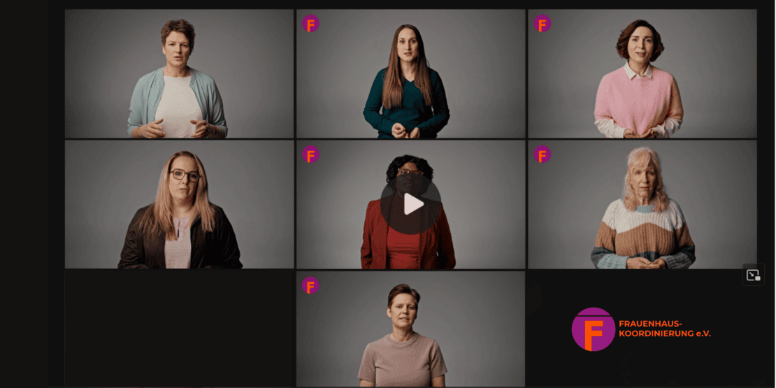 Screenshot von einem Video: Mehrere kleine Kacheln mit Porträts von Frauen, die in die Kamera sprechen.