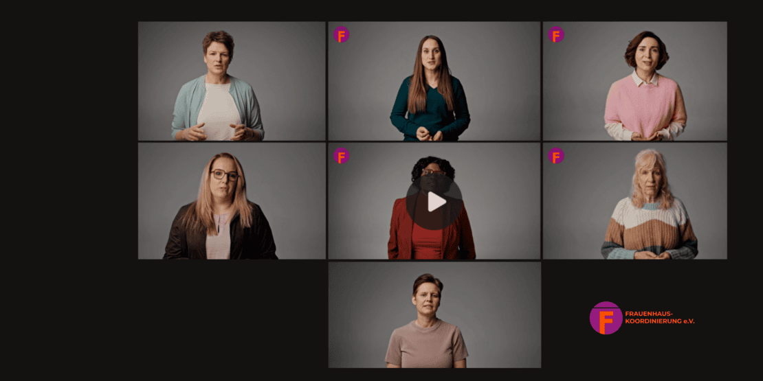 Screenshot von einem Video: Mehrere kleine Kacheln mit Porträts von Frauen, die in die Kamera sprechen.