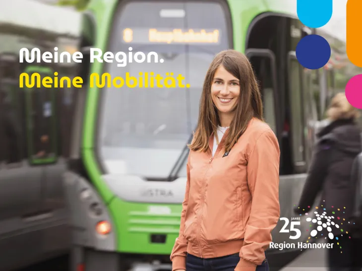 Porträt einer Frau vor einer Stadtbahn.