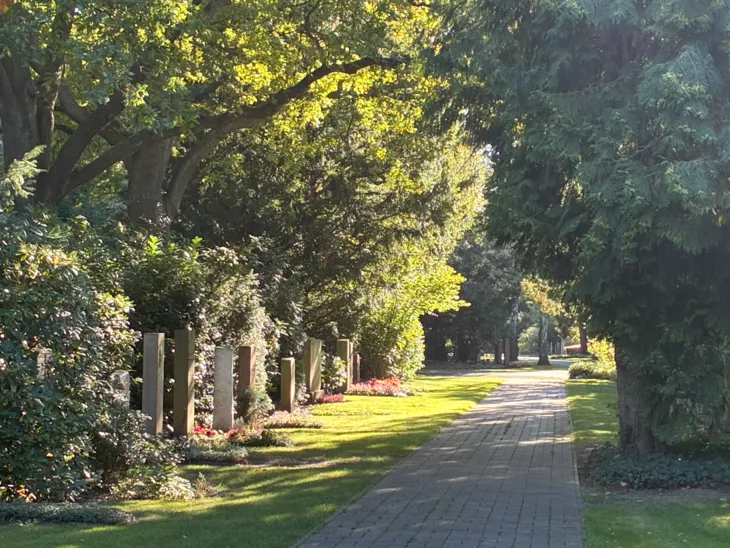 Blick auf einen Friedhof.