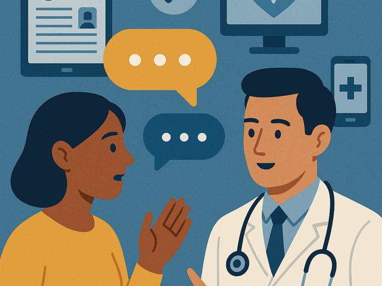 Grafik Arzt spricht mit Patientin