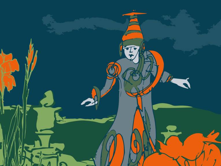 Stilisierte Figur mit Garten