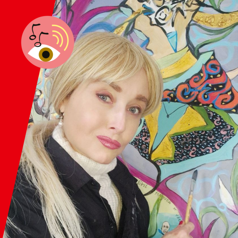 Veronika Mansheri vor ihrem Werk