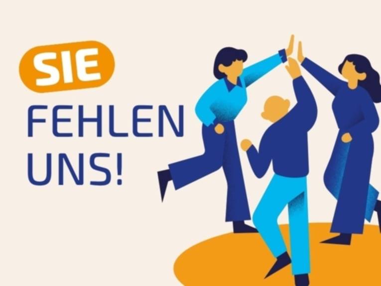 Illustration: Drei Personen interagieren an einem Schreibtisch