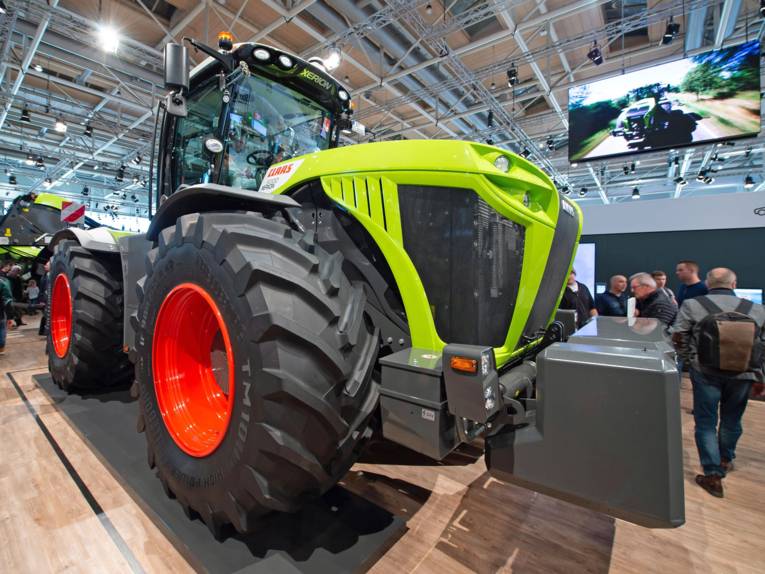 Tractor in trade fair hall