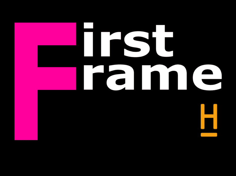 schwarzer Hintergrund, in pink die Worte Frist Frame
rechts unten in gelb ein unterstrichenes großes H, das Logo der Hochschule Hannover