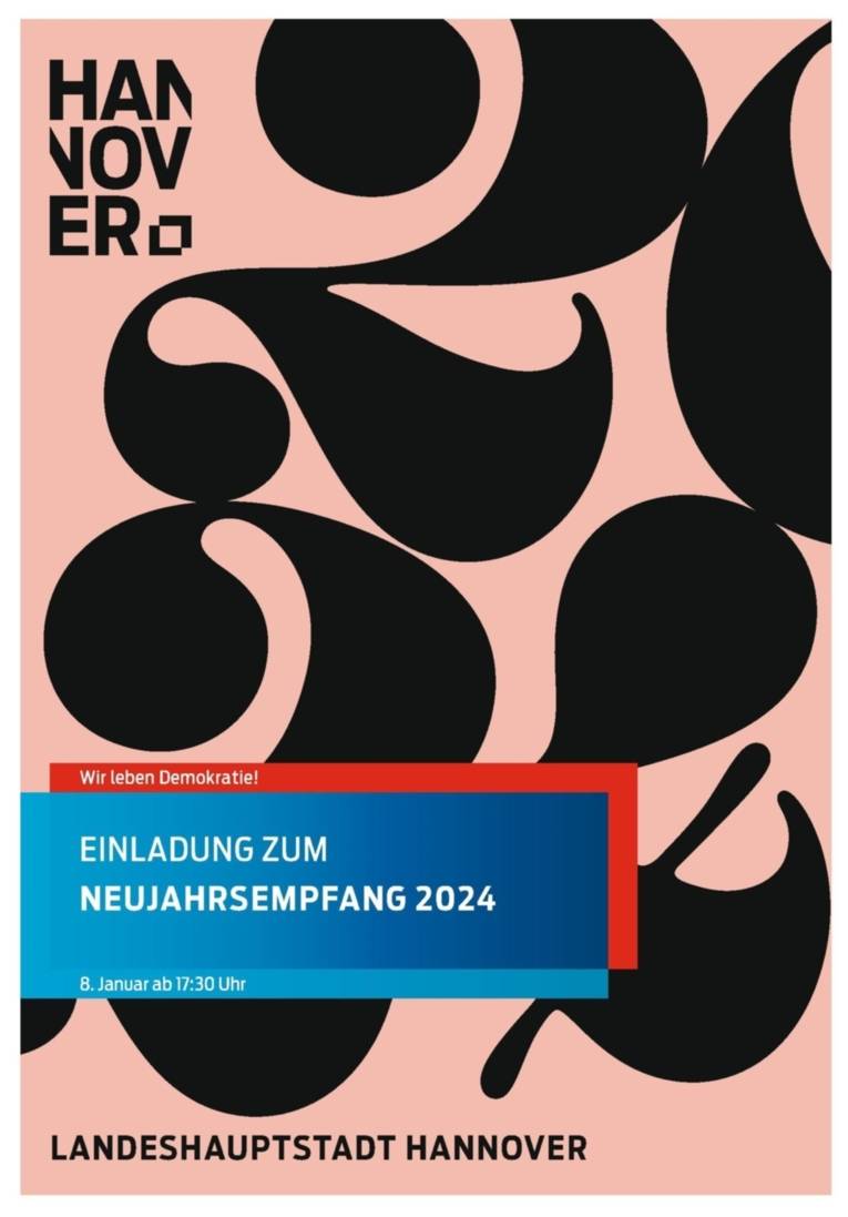 Einladung zum Neujahrsempfang, im Hintergrund große Ziffern 2024