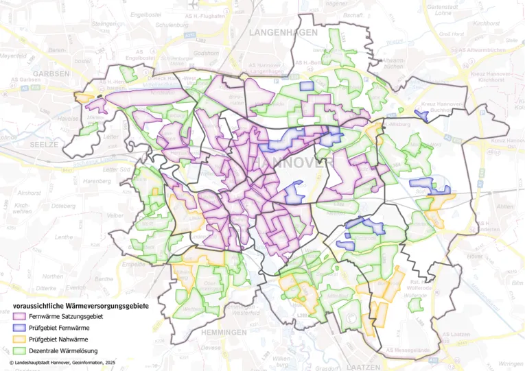 Wärmeplanung, Wärmegebiete, Voraussichtliche Wärmegebiete, Fernwärmesatzung, Dezentrale Wärmelösung