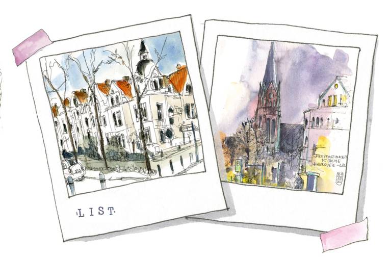 Polaroids, welche die Stadtteile List und Zooviertel darstellen