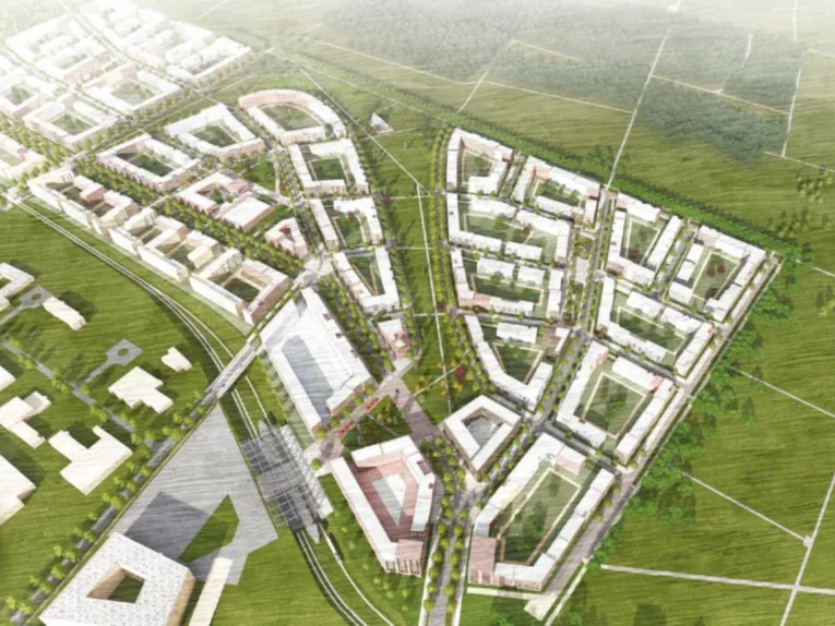 Ein aus der Vogelperspektive dargestellter Stadtteil-Plan.