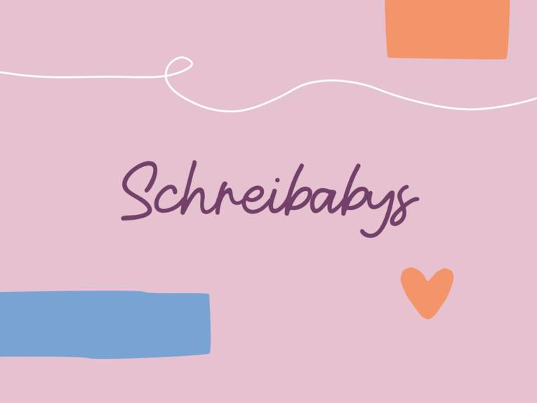 Grafik mit farbigem Text auf farbigem Hintergrund und gestalterischen Elementen, dort steht: "Schreibabys"