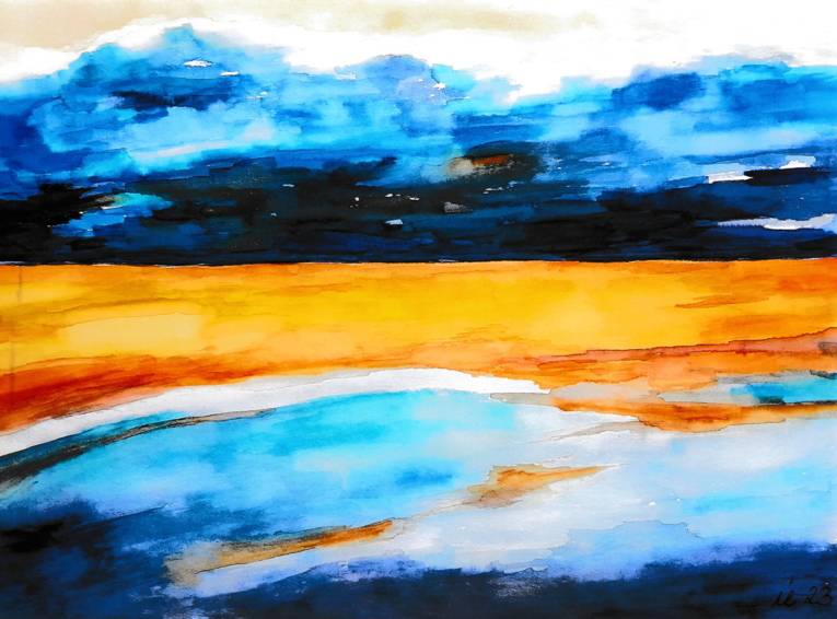 Strandbild, Aquarell.