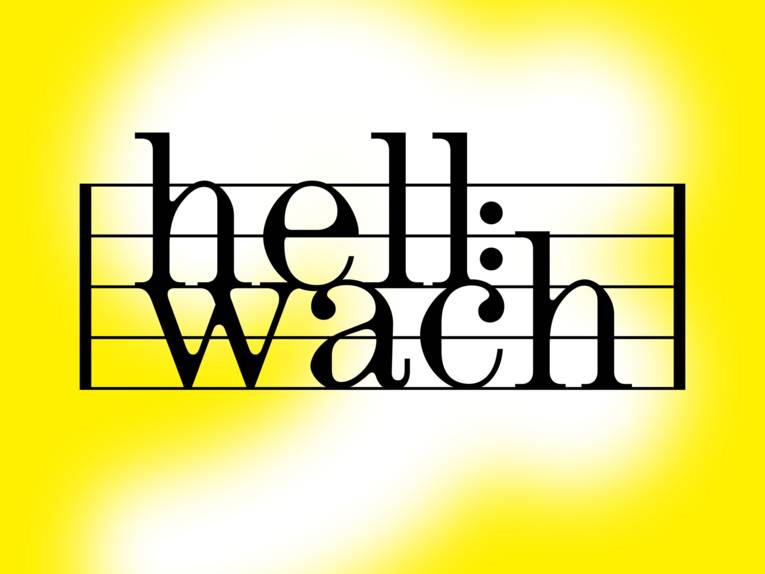 Der stilisierte Schriftzug "hell:wach" auf einem Notenblatt
