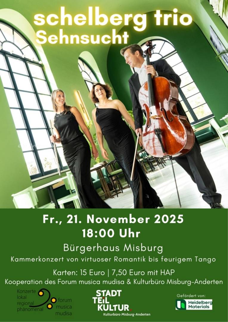 das Plakat mit dem Trio der Musiker zusehen