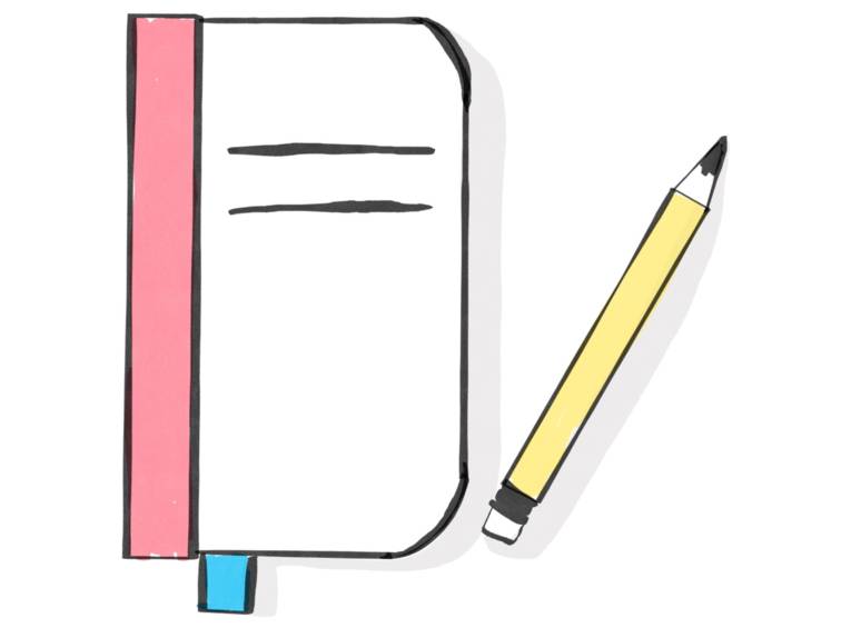 Zeichnung: Notizbuch und Stift