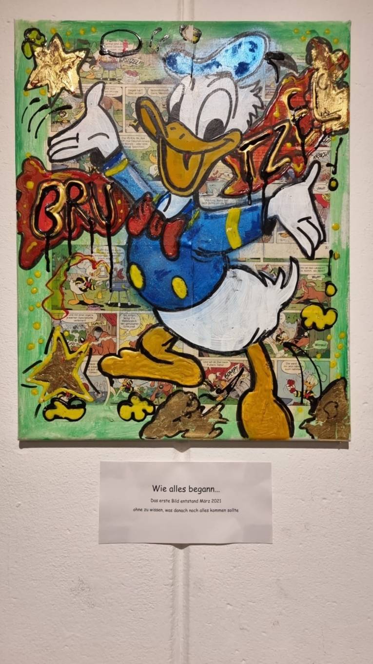 Donald Duck, gemalt auf einer alten Comic-Seite
