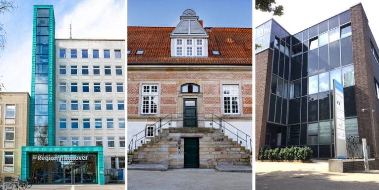Collage aus drei Fotos mit den Dienstgebäuden des Fachdienstes Kultur und Medienbildung