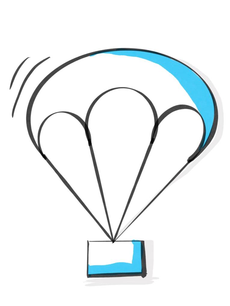Zeichnung: Gegenstand an einem Fallschirm
