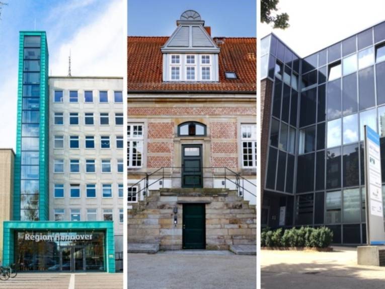 Collage aus drei Fotos mit den Dienstgebäuden des Fachdienstes Kultur und Medienbildung