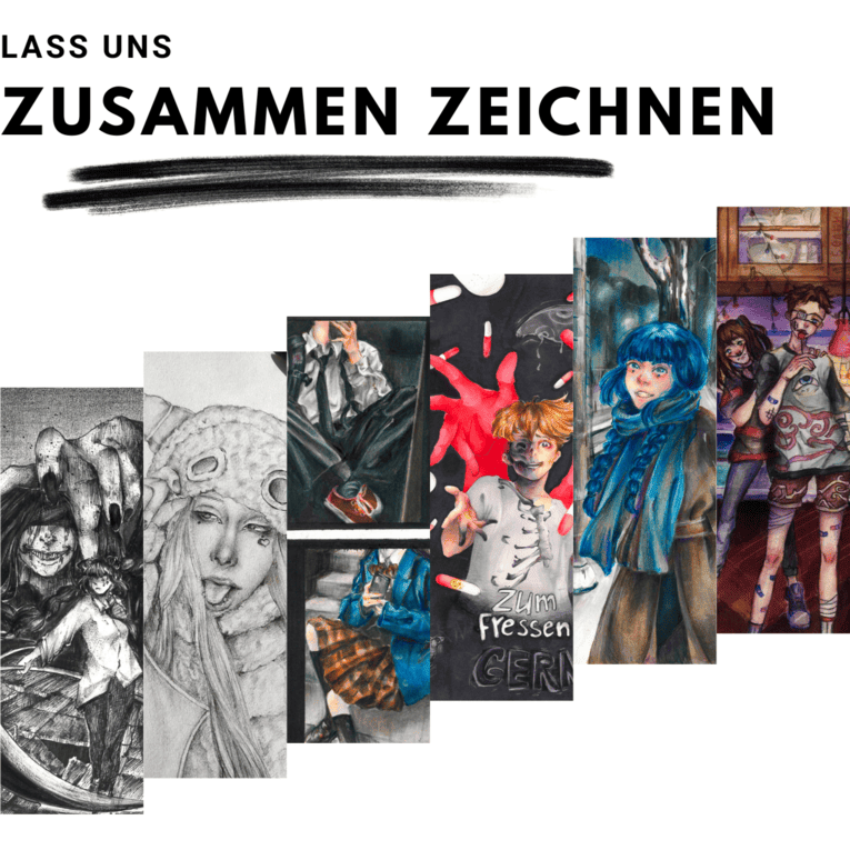 Eine Reihe von gezeichneten Anime Figuren