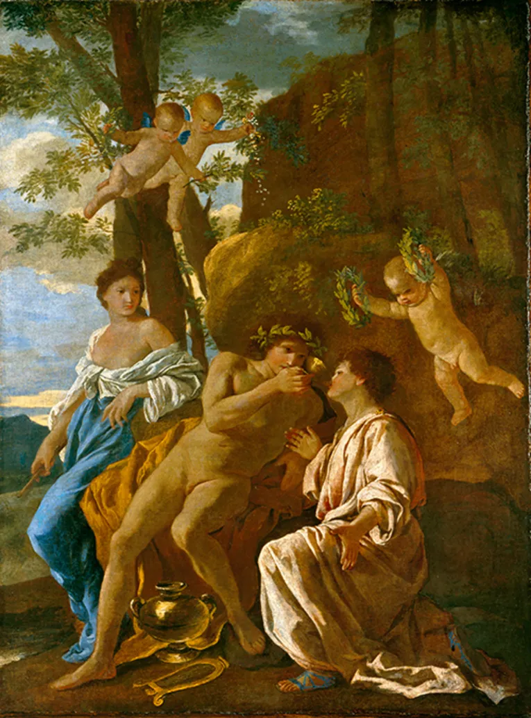 Das Bild zeigt das Gem&auml;lde des Malers Nicolas Poussin und tr&auml;gt den Namen "Die Inspiration des Dichters"