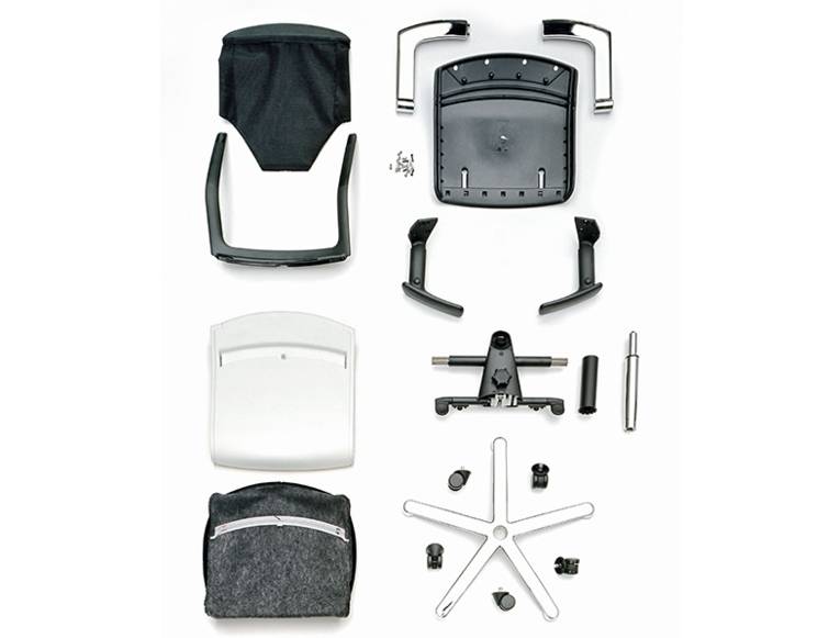 Bürostuhl „Modus“, zerlegt in alle Teile, Entwurf: Wilkhahn, 1994, Hersteller: Wilkhahn, Bad Münder