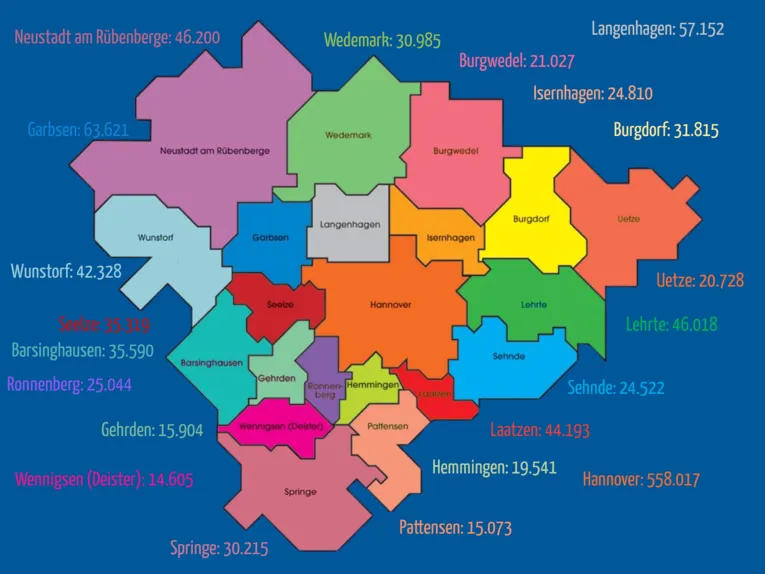 So viele Menschen wohnen in den Kommunen der Region Hannover