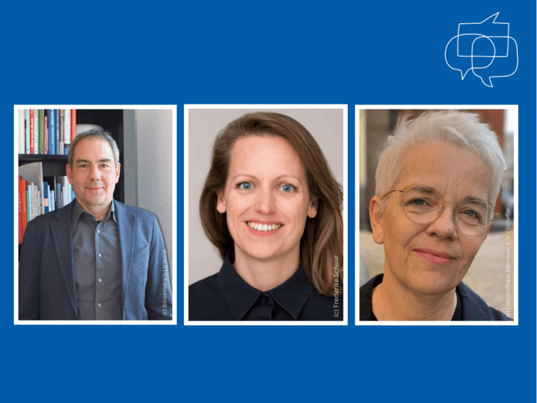 Portraibilder der drei Talkgäste Volker Petri, Frederike Schuur und Kathrin Dittmer