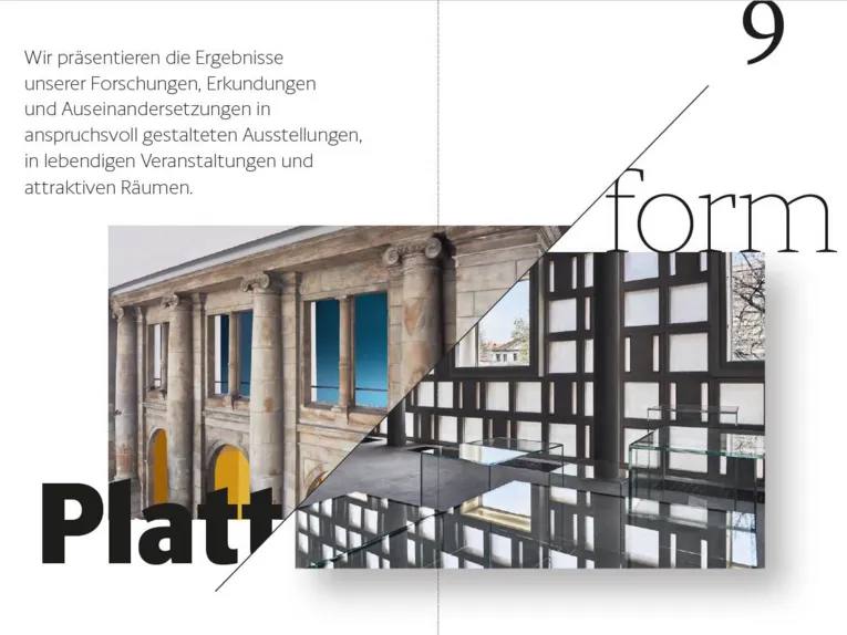 Screenshot eines Dokuments. Dort steht unter anderem "Plattform". Im Hintergrund sind Teile des Museums zu sehen.