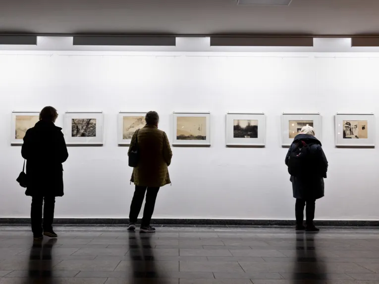 Publikum blickt auf Werke im Regionshaus, Schauplatz f&uuml;r Kunst