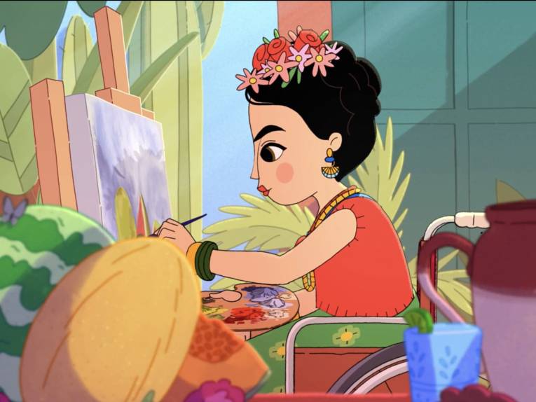 auf dem gezeichneten Bild sieht man ein Mädchen vor einer Stafelei