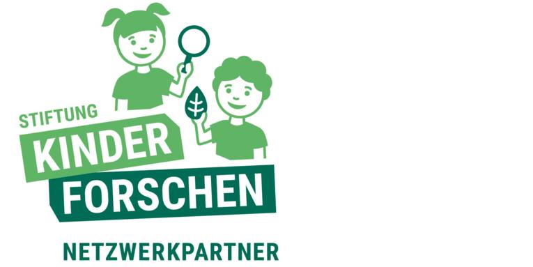 Logo mit Zeichnung eines Mädchens und eines Jungen und dem Schriftzug "Stiftung Kinder forschen. Netzwerkpartner".