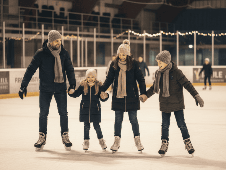 Familie beim Schlittschuhlaufen