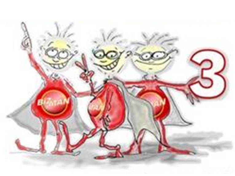 Zeichnung eines Superhelden in dreifacher Ausfertigung.