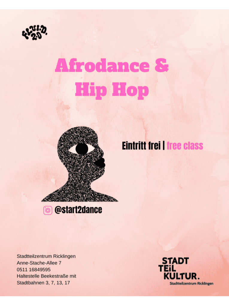 Titel der Veranstaltung in rosa Schrift auf lachsfarbenem Hintergrund.