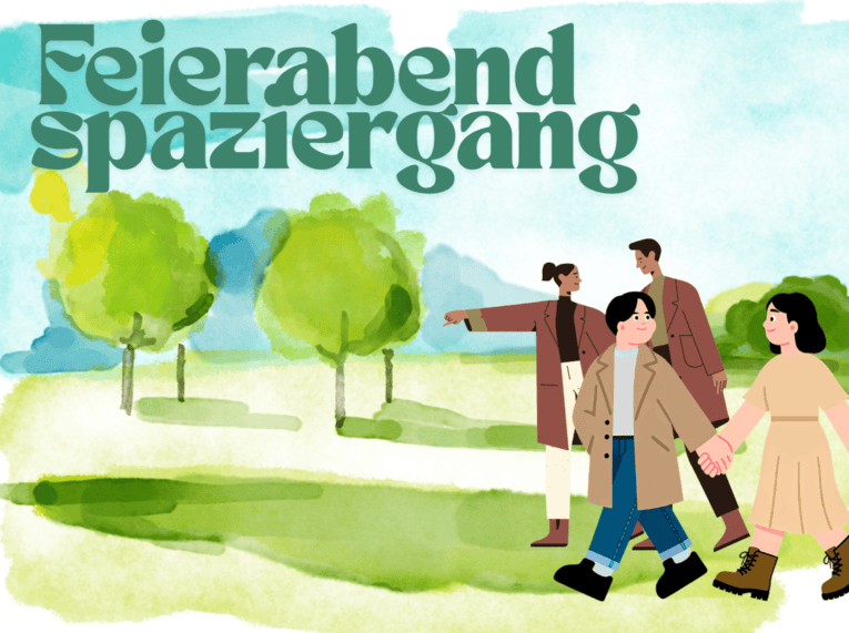 Mehrere Menschen gehen gemeinsam durch die Natur spazieren.