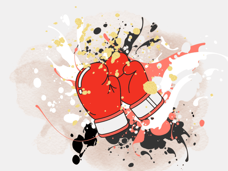 Boxhandschuhe Farbklecksen im Hintergrund