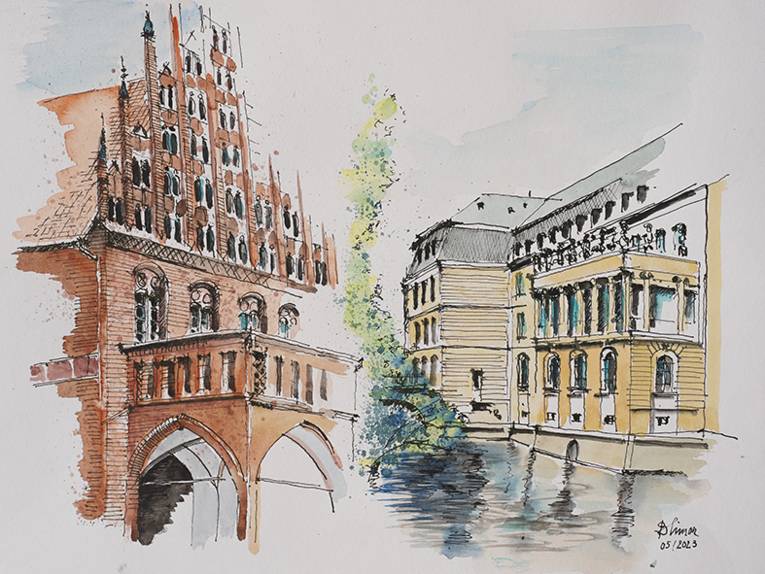 Detailzeichnungen vom Alten Rathaus und Leineschloss