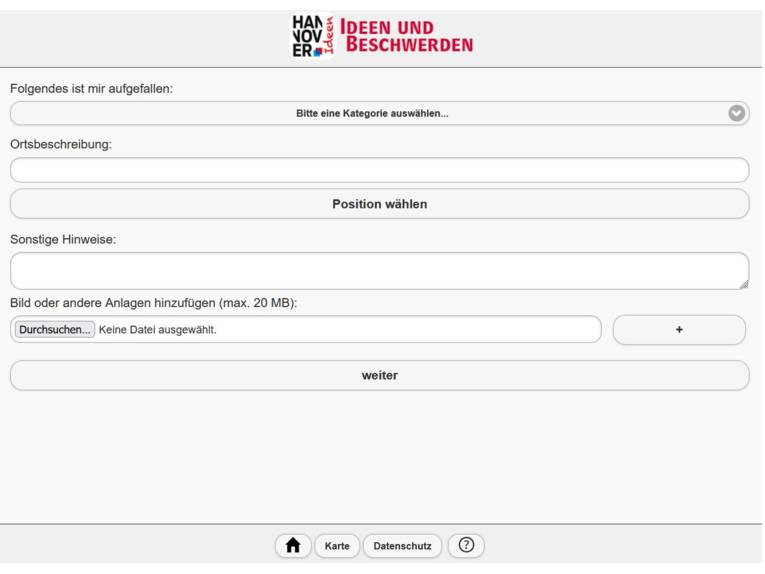 Ein Screenshot der M&auml;ngelhinweiskarte im Internet.